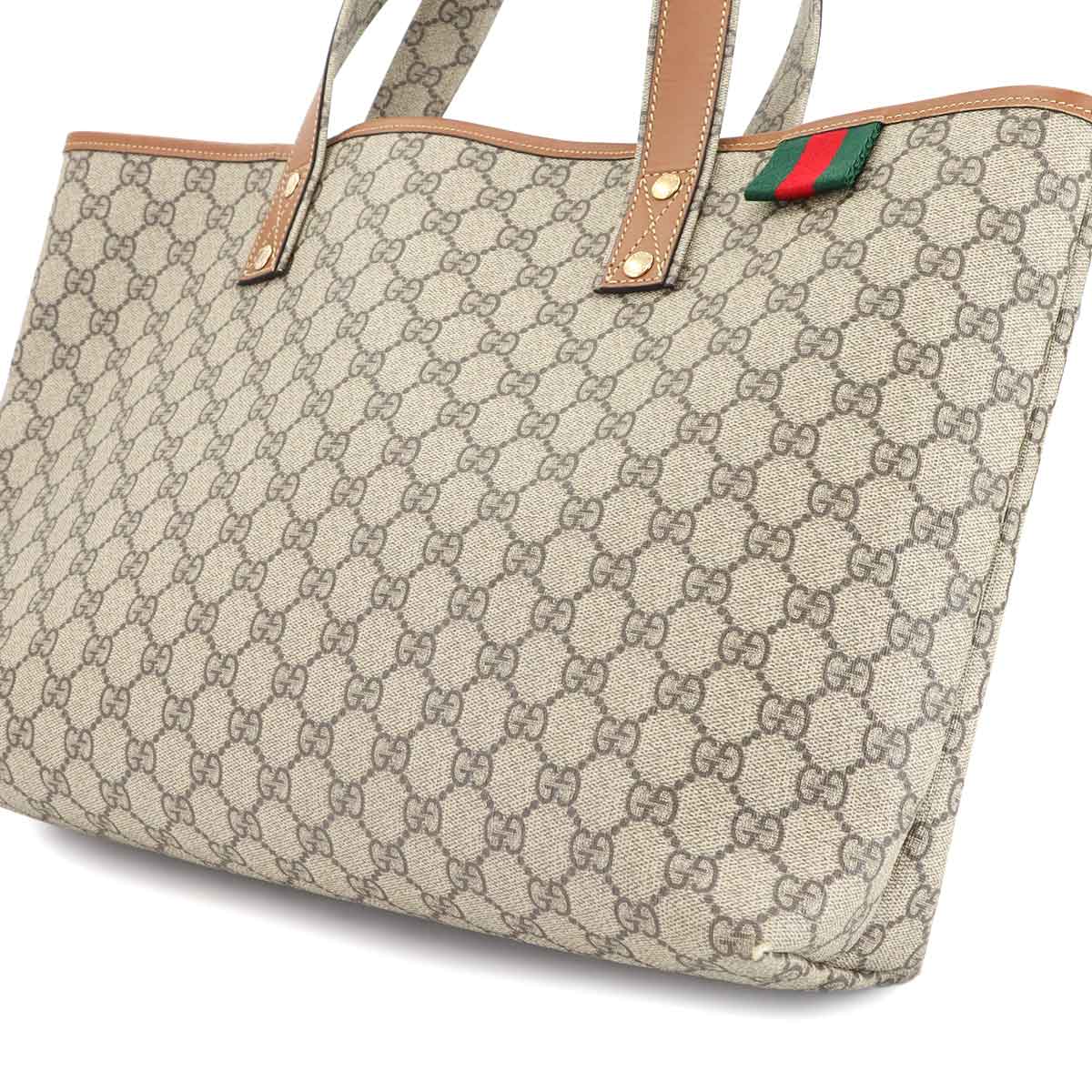 GG Supreme Tote Bag PVC Leather Beige Brown 211134 Purse
