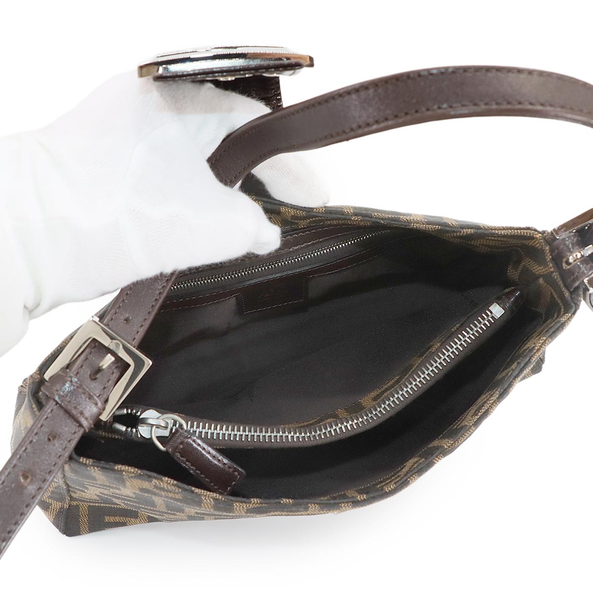 Zucca Shoulder Bag Canvas Leather Brown 16115 Purse