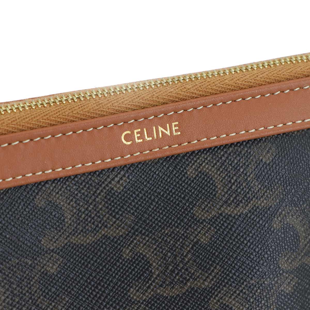 Triomphe Small Cosmetic Pouch PVC Leather Tan Brown Purse