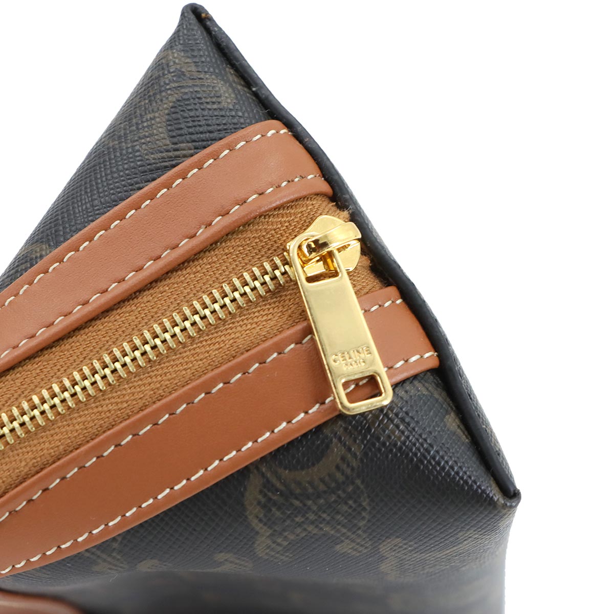 Triomphe Small Cosmetic Pouch PVC Leather Tan Brown Purse