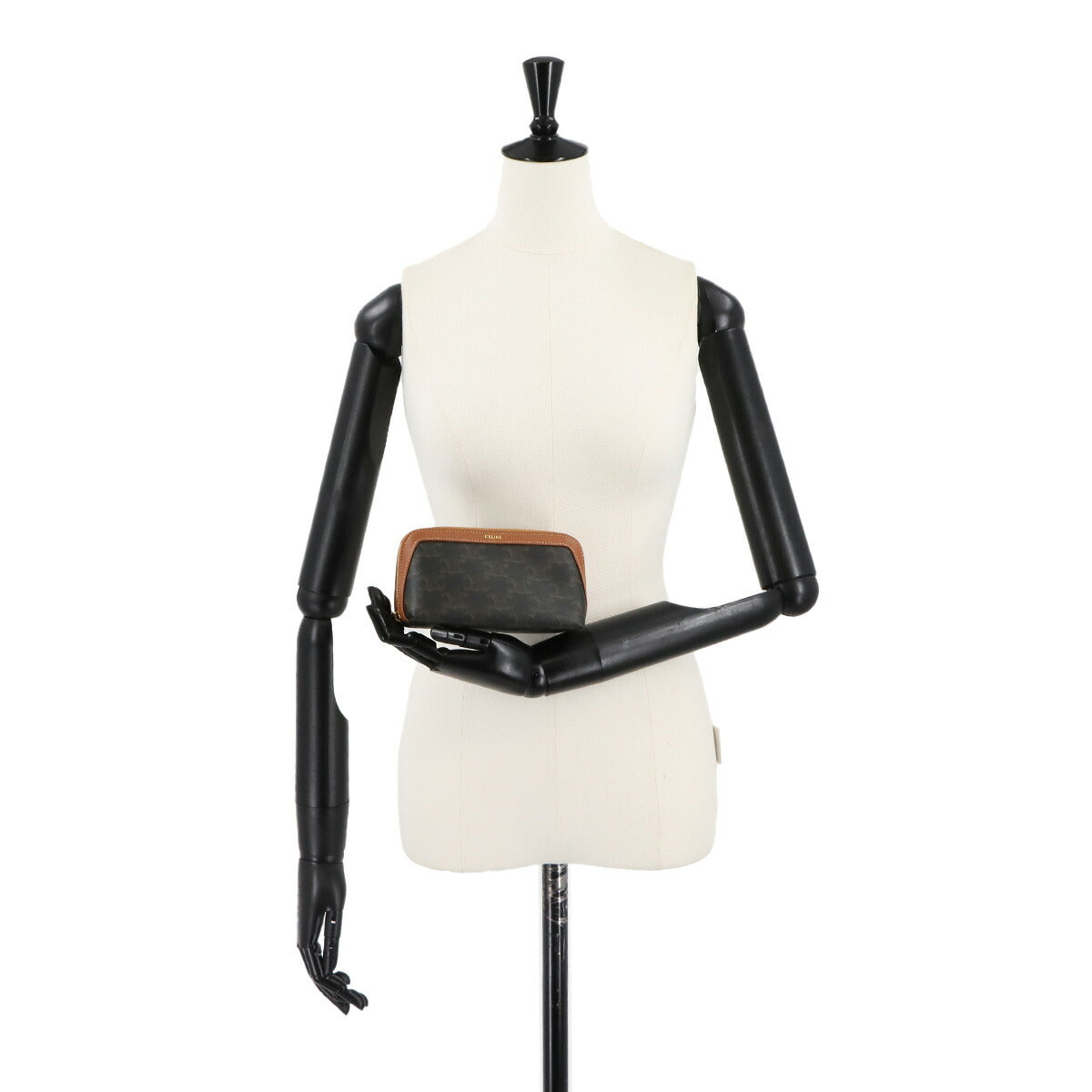 Triomphe Small Cosmetic Pouch PVC Leather Tan Brown Purse