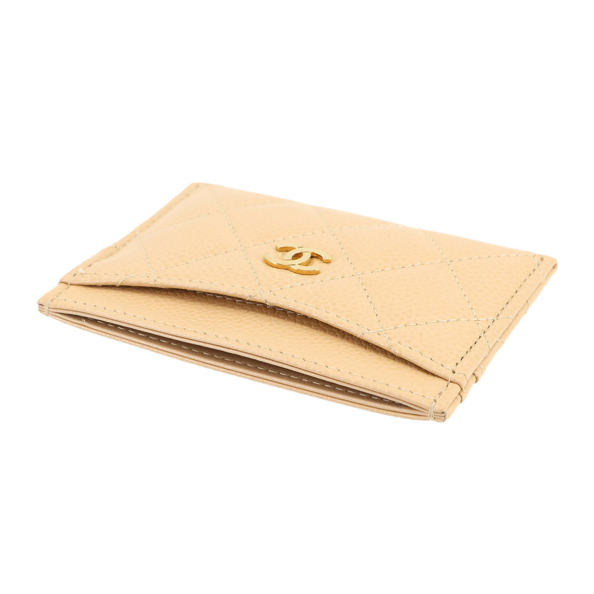 Matelasse Card Case Leather Beige AP0213