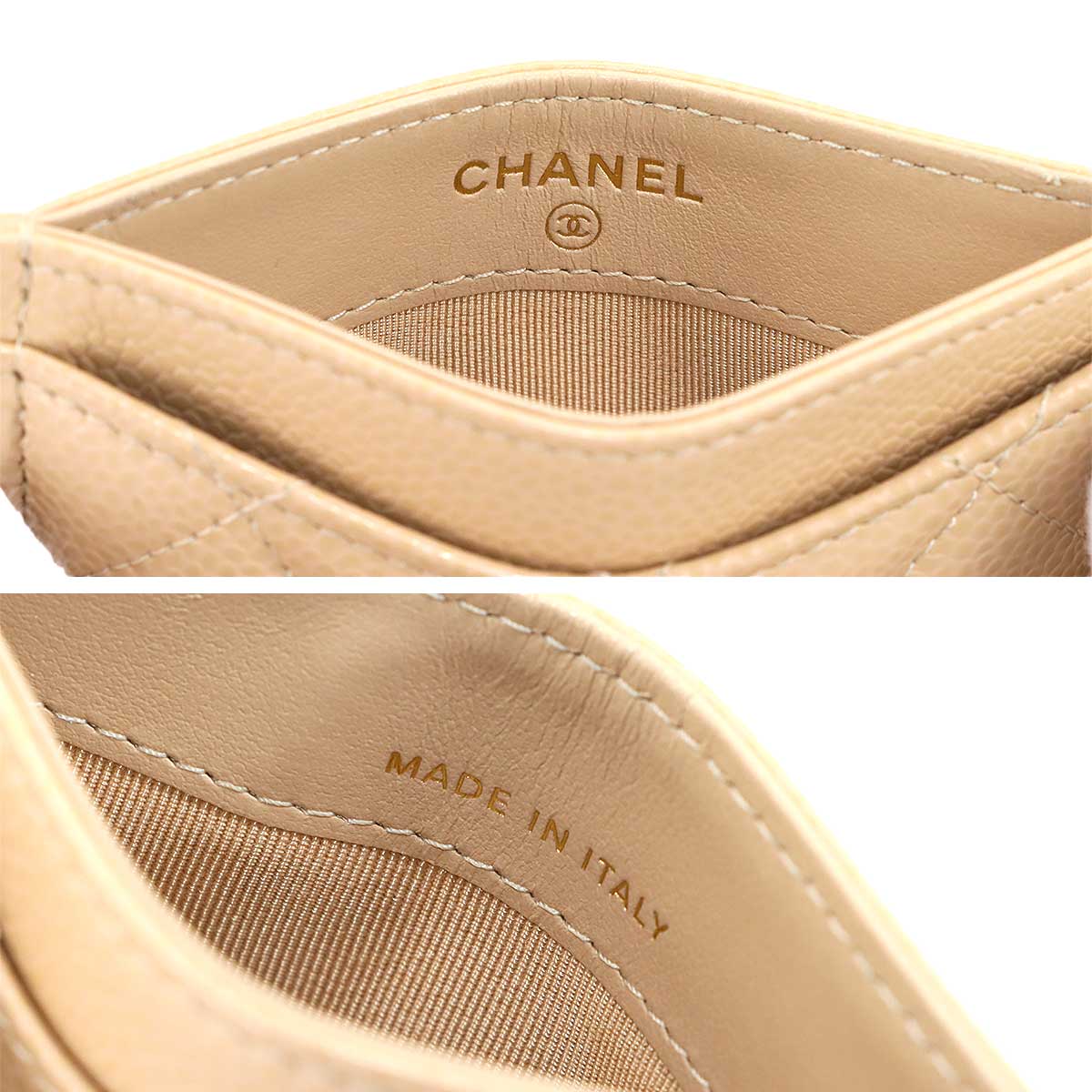 Matelasse Card Case Leather Beige AP0213