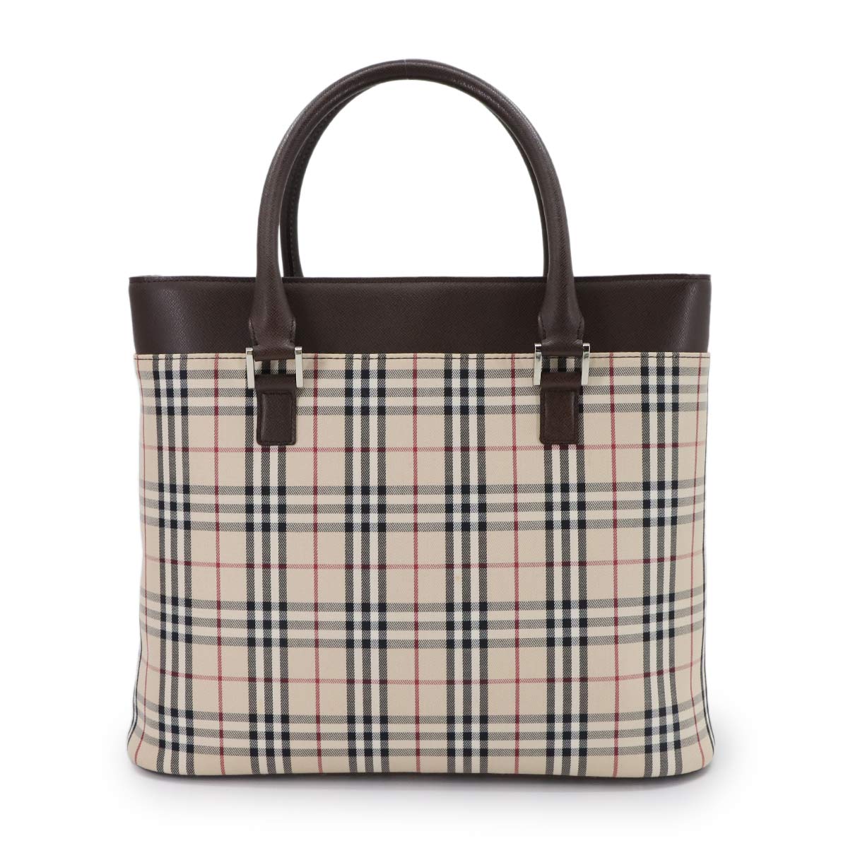 Plaid Tote Bag Canvas Leather Beige Brown Purse