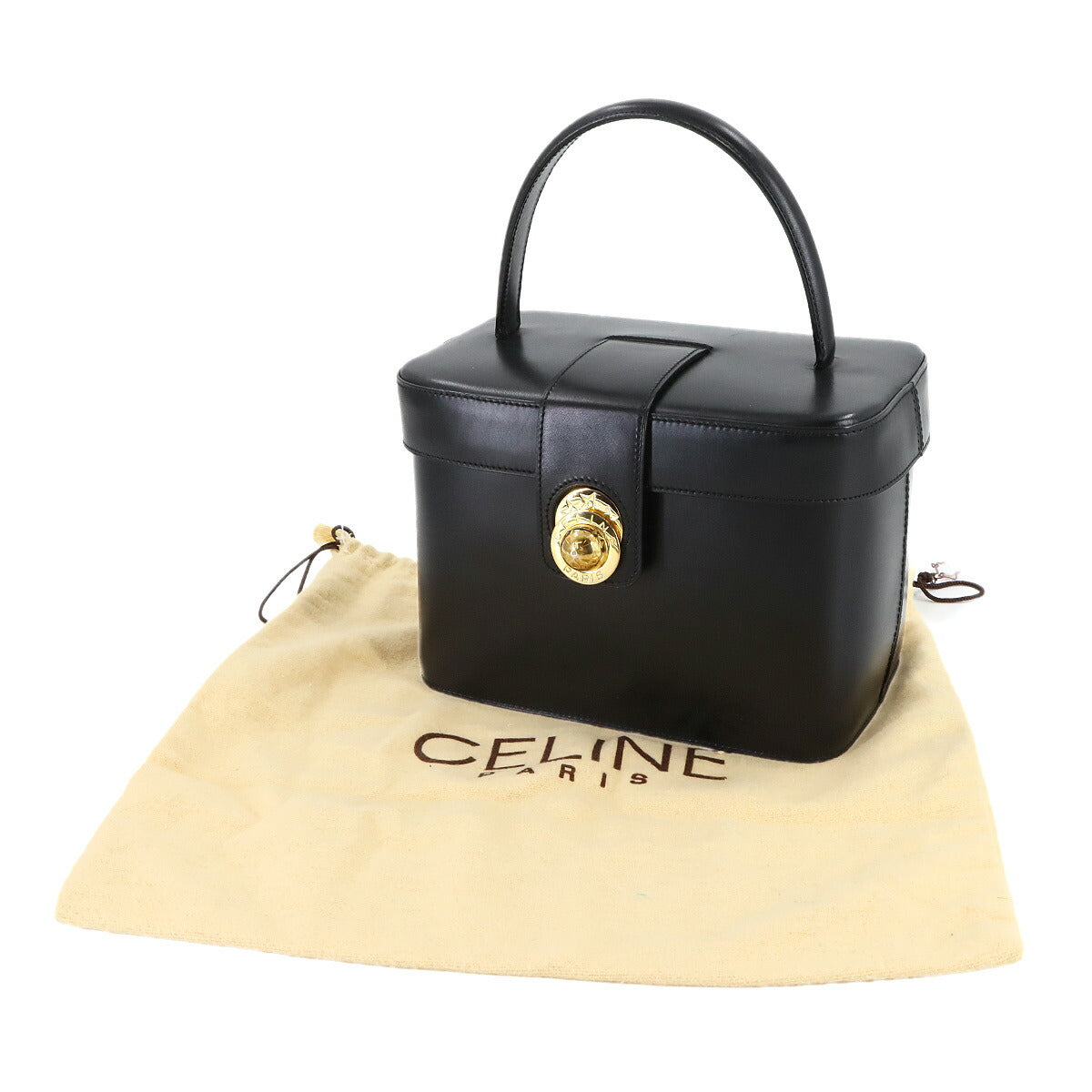 Star Ball Vanity Hand Bag Leather Black Vintage Purse