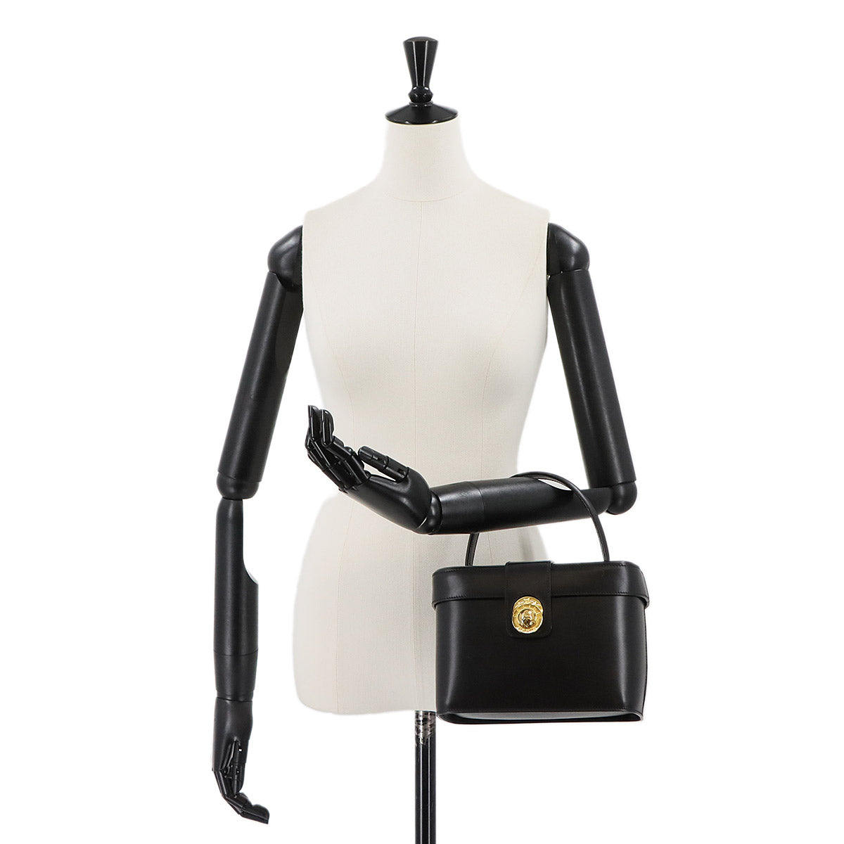 Star Ball Vanity Hand Bag Leather Black Vintage Purse