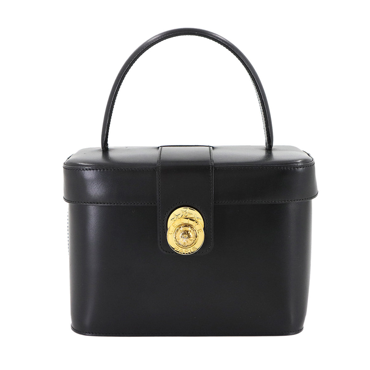 Star Ball Vanity Hand Bag Leather Black Vintage Purse