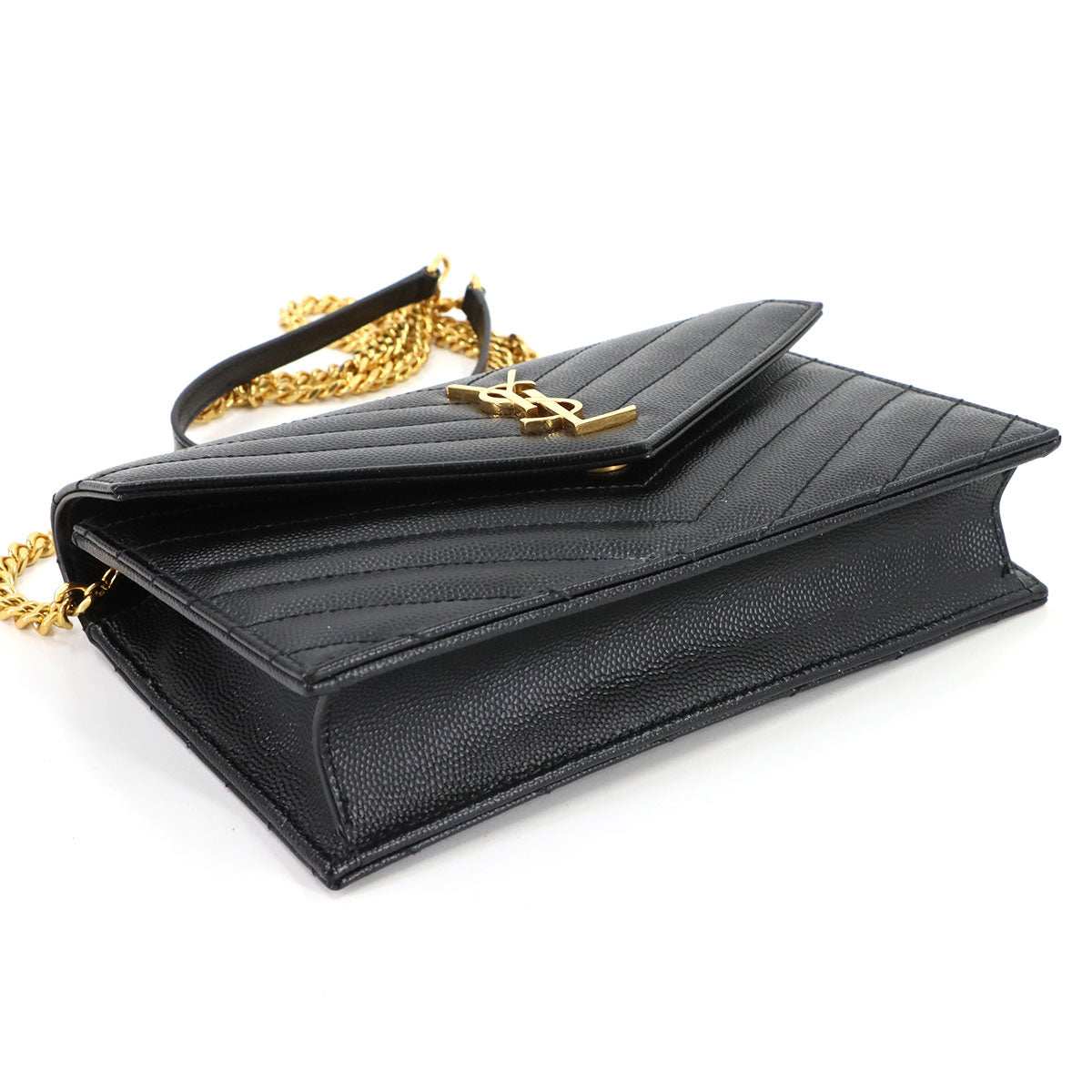 Cassandre Envelope Chain Wallet Leather Black 742920