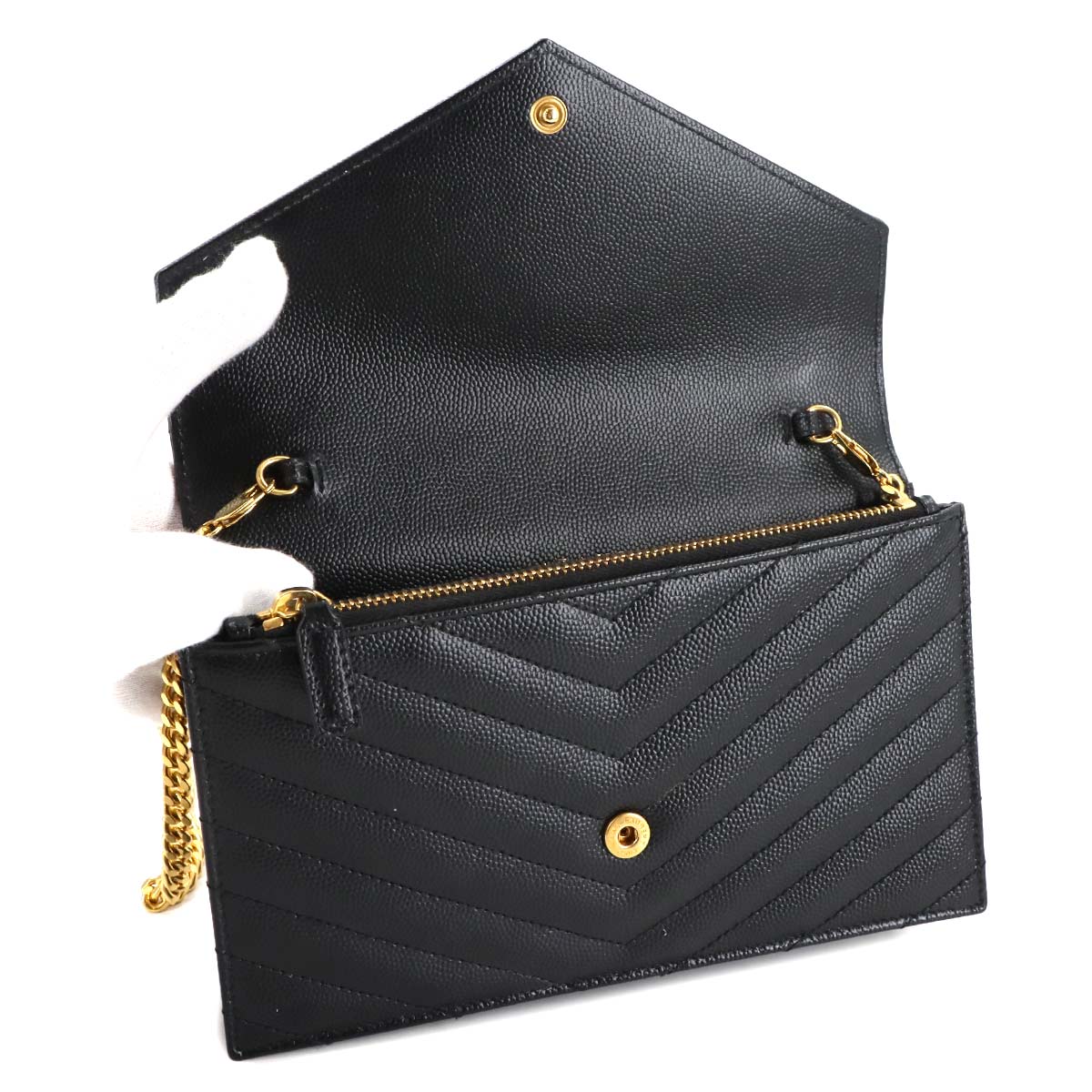 Cassandre Envelope Chain Wallet Leather Black 742920