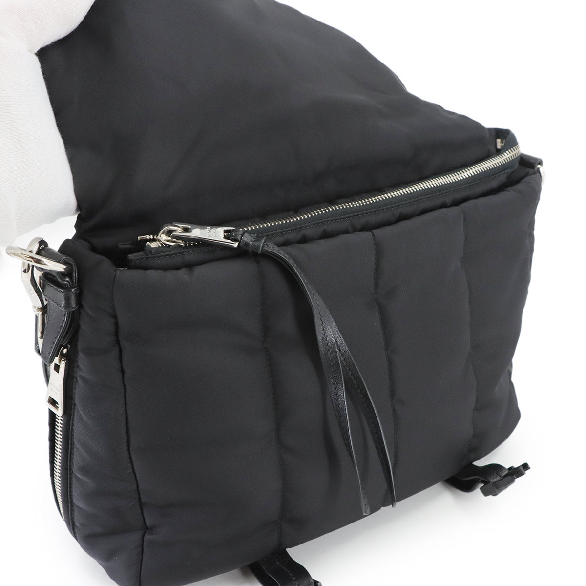 Bomber Shoulder Bag Nylon Leather Nero 1BD048 Black