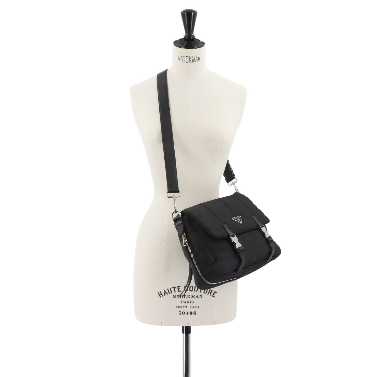 Bomber Shoulder Bag Nylon Leather Nero 1BD048 Black