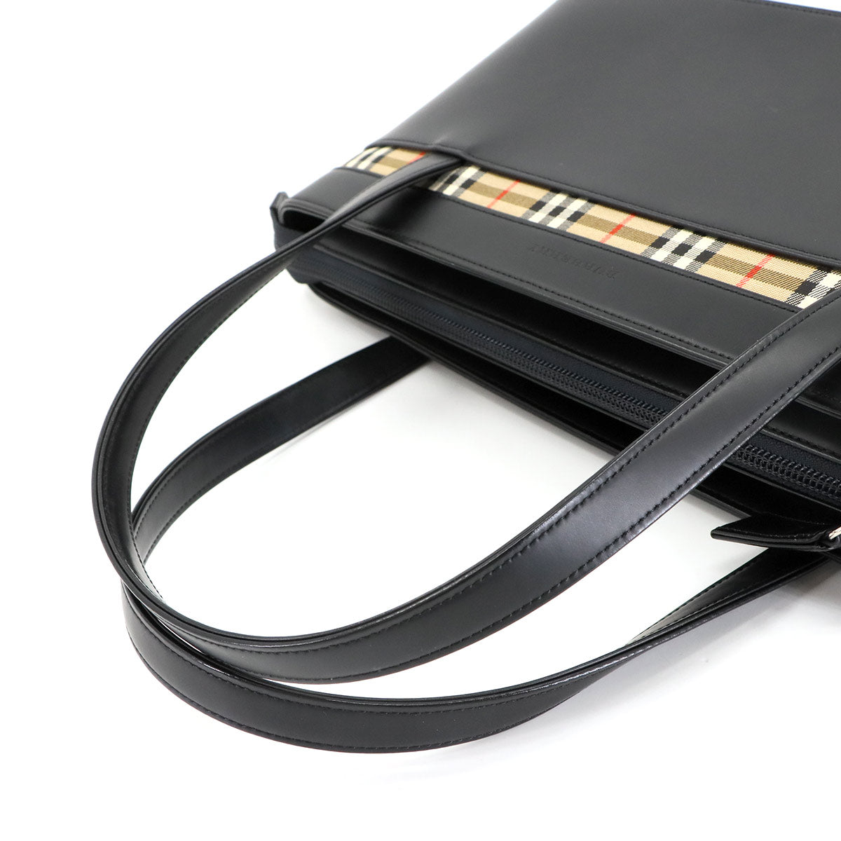 Hand Bag Leather Canvas Black Plaid Purse