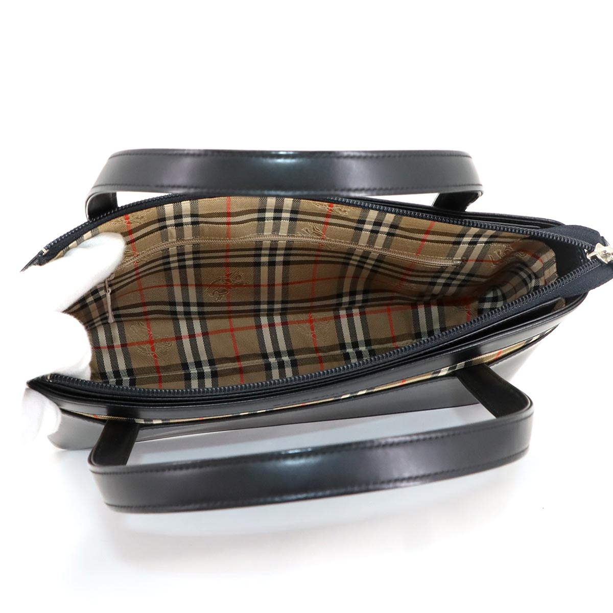 Hand Bag Leather Canvas Black Plaid Purse