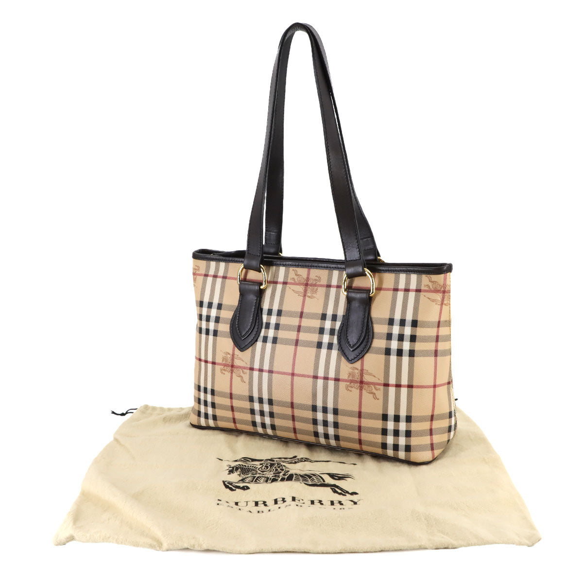Haymarket Check Shoulder Bag PVC Leather Beige Brown Plaid