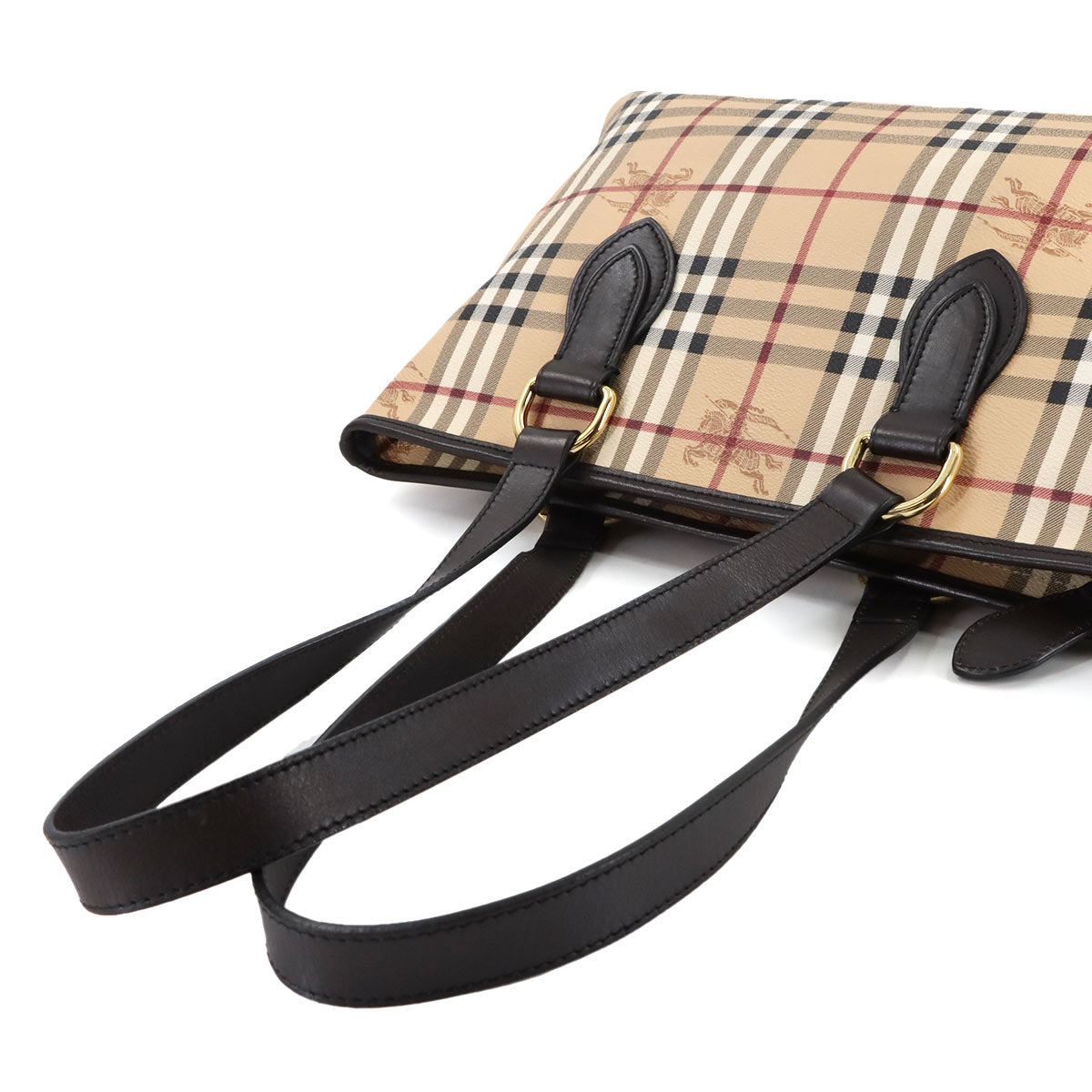 Haymarket Check Shoulder Bag PVC Leather Beige Brown Plaid
