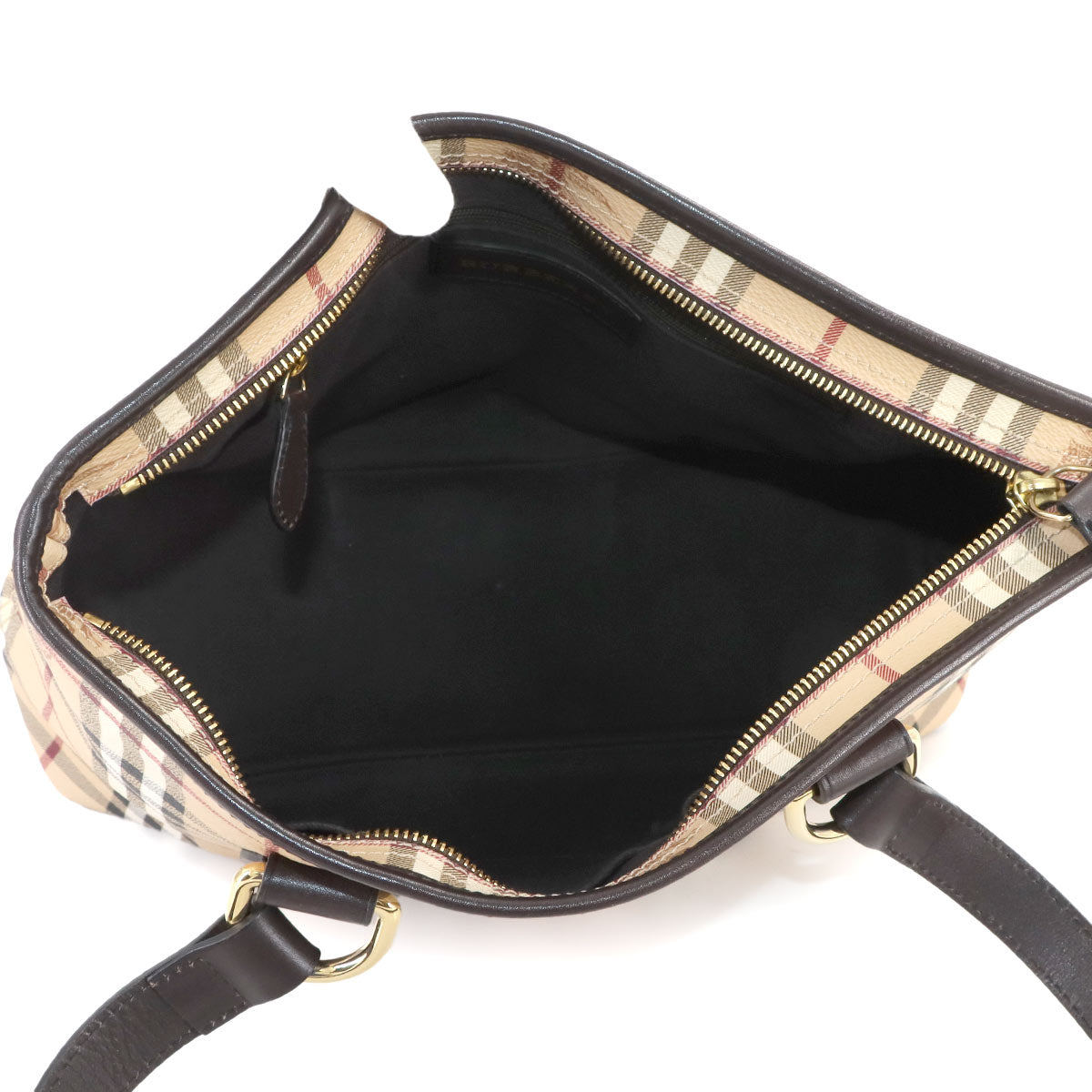 Haymarket Check Shoulder Bag PVC Leather Beige Brown Plaid