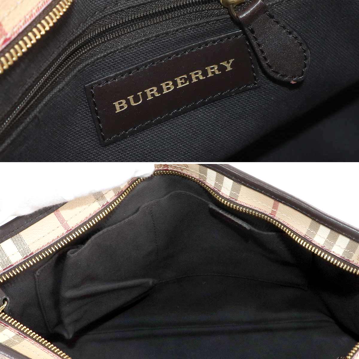 Haymarket Check Shoulder Bag PVC Leather Beige Brown Plaid