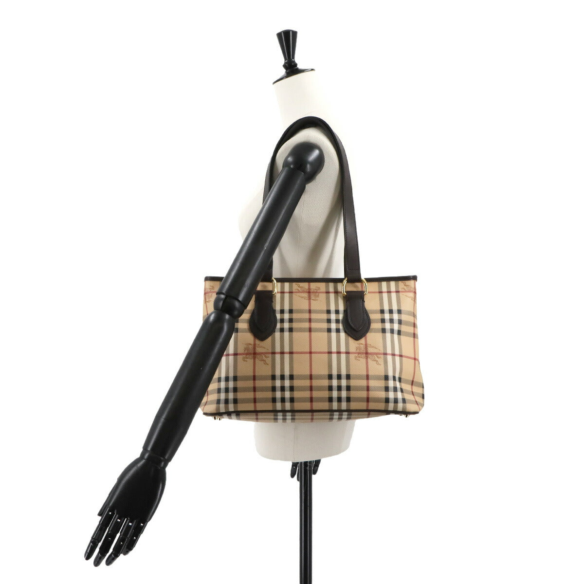 Haymarket Check Shoulder Bag PVC Leather Beige Brown Plaid