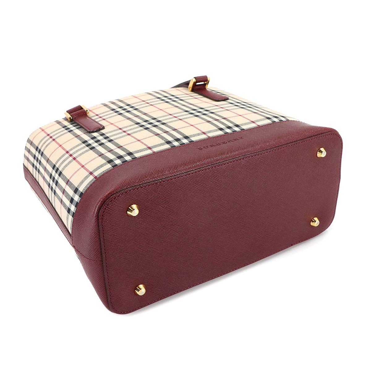 Hand Bag Canvas Leather Beige Bordeaux Purse