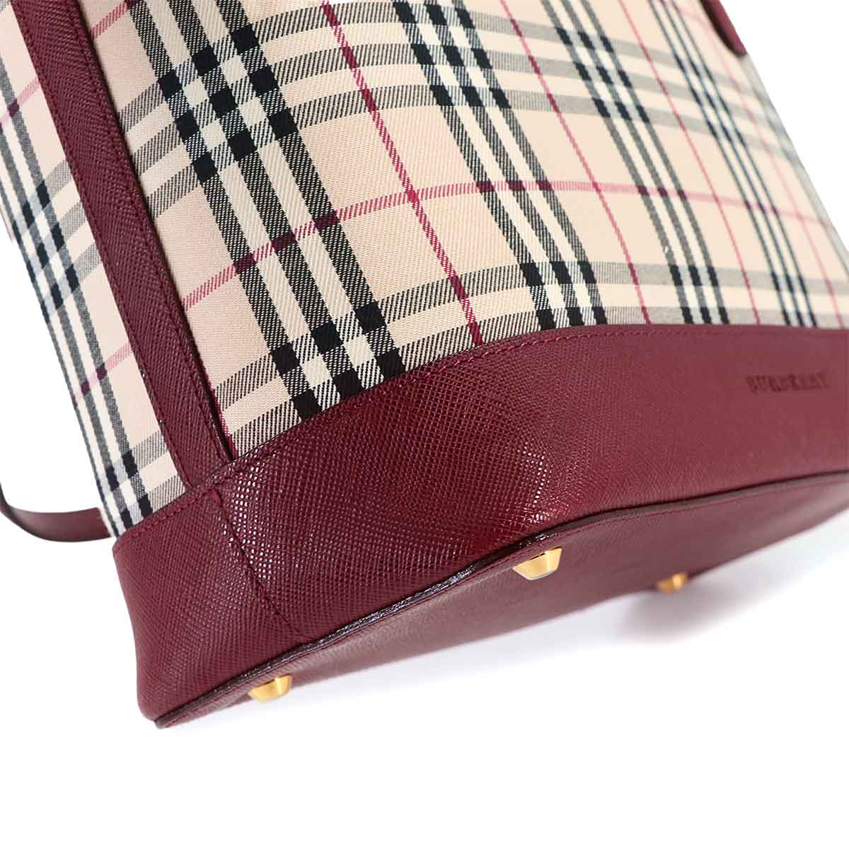 Hand Bag Canvas Leather Beige Bordeaux Purse