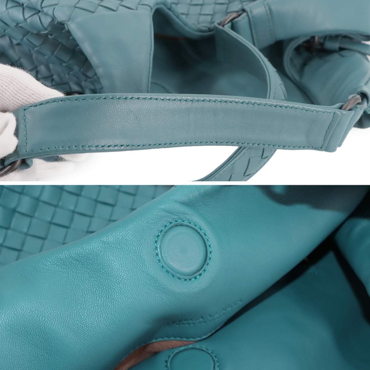 Intrecciato Campana Shoulder Bag Leather Blue