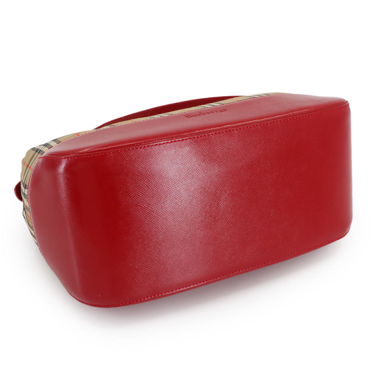 Shoulder Bag Canvas Leather Beige Red Plaid Purse