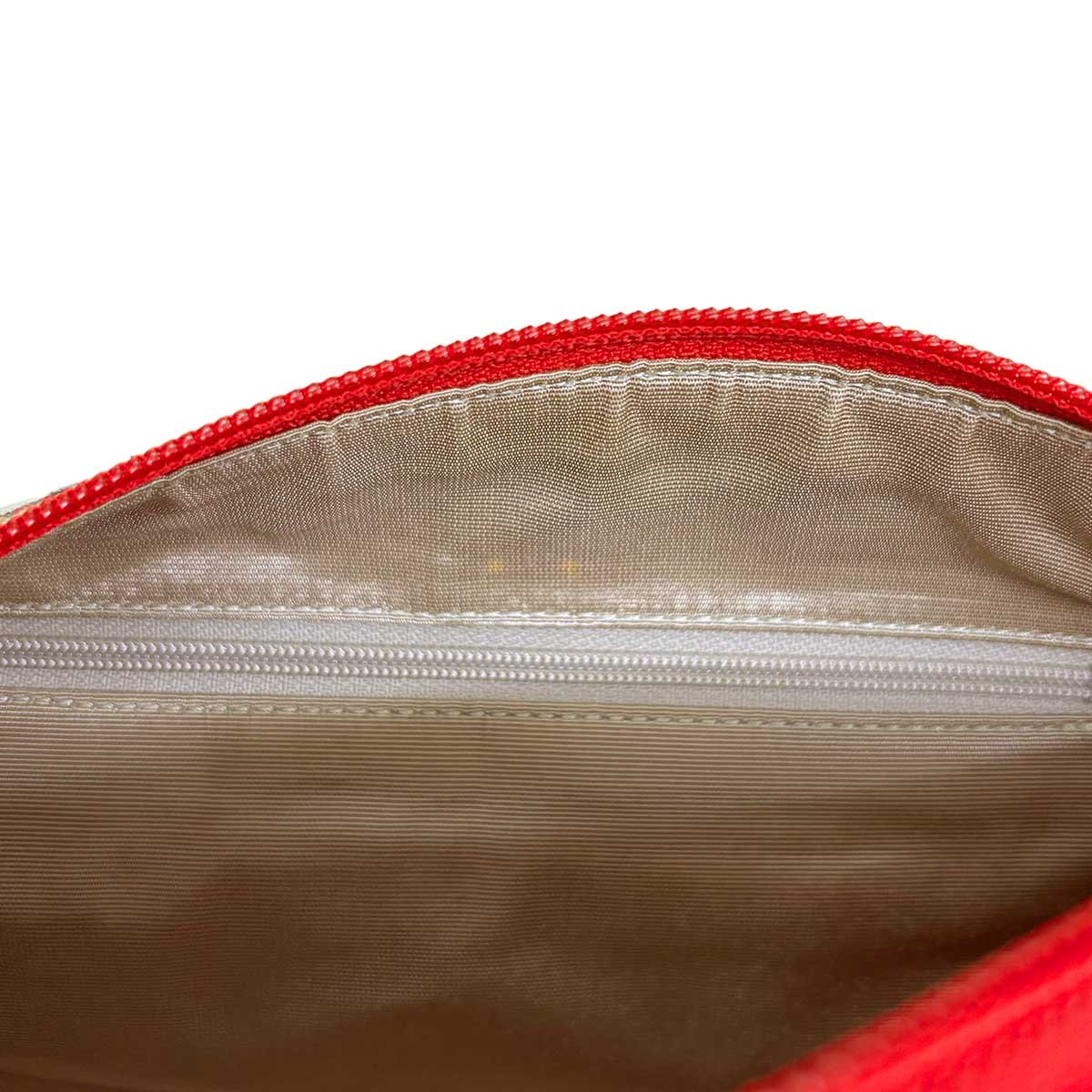 Shoulder Bag Canvas Leather Beige Red Plaid Purse