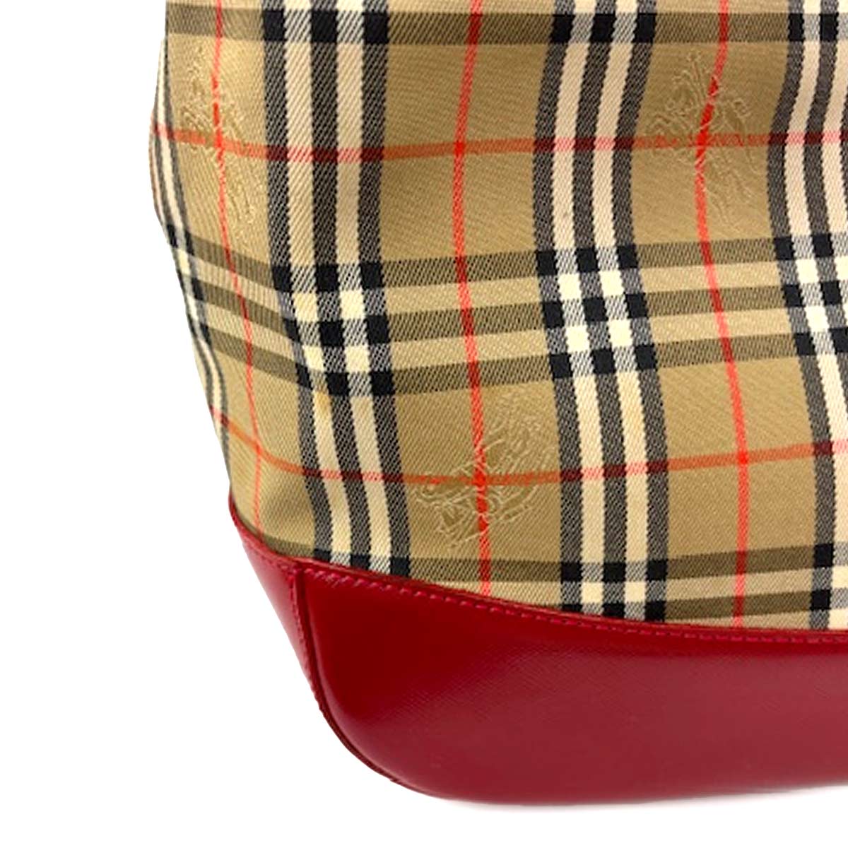 Shoulder Bag Canvas Leather Beige Red Plaid Purse