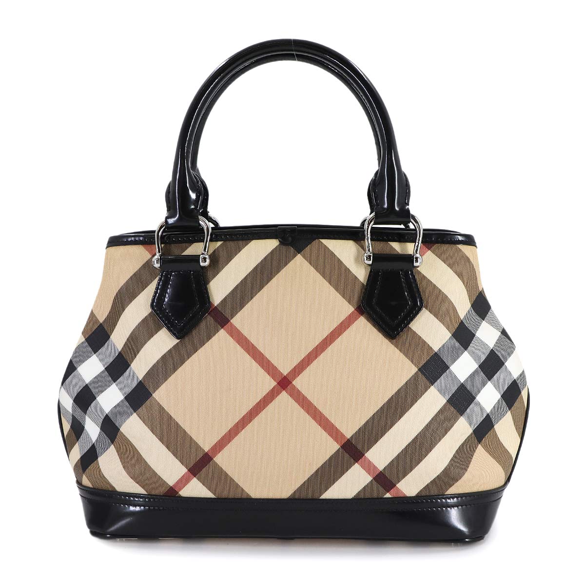 Plaid Hand Bag PVC Patent leather Beige Black Purse