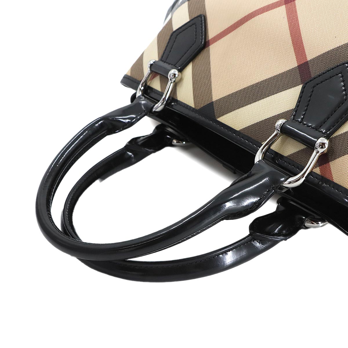 Plaid Hand Bag PVC Patent leather Beige Black Purse