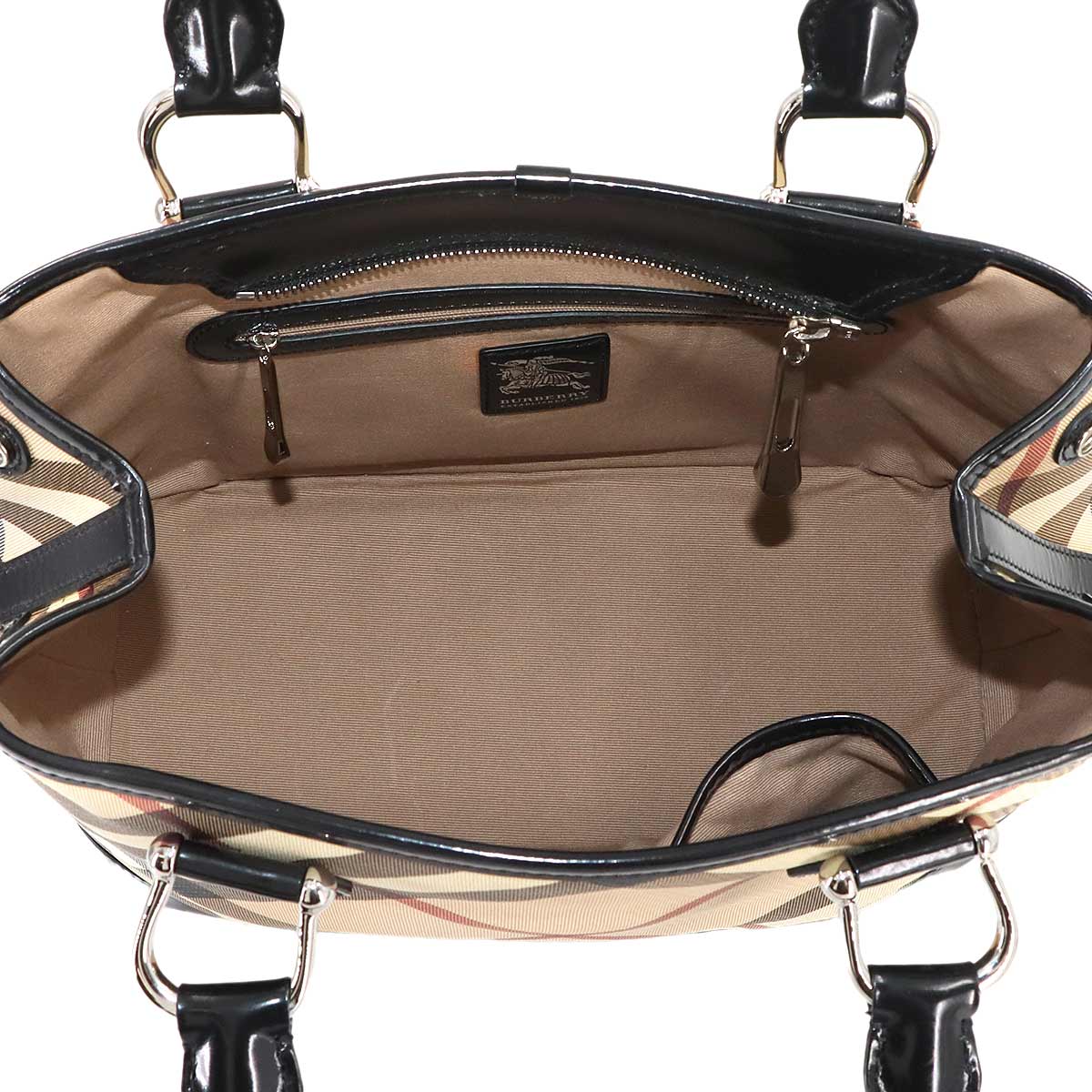 Plaid Hand Bag PVC Patent leather Beige Black Purse