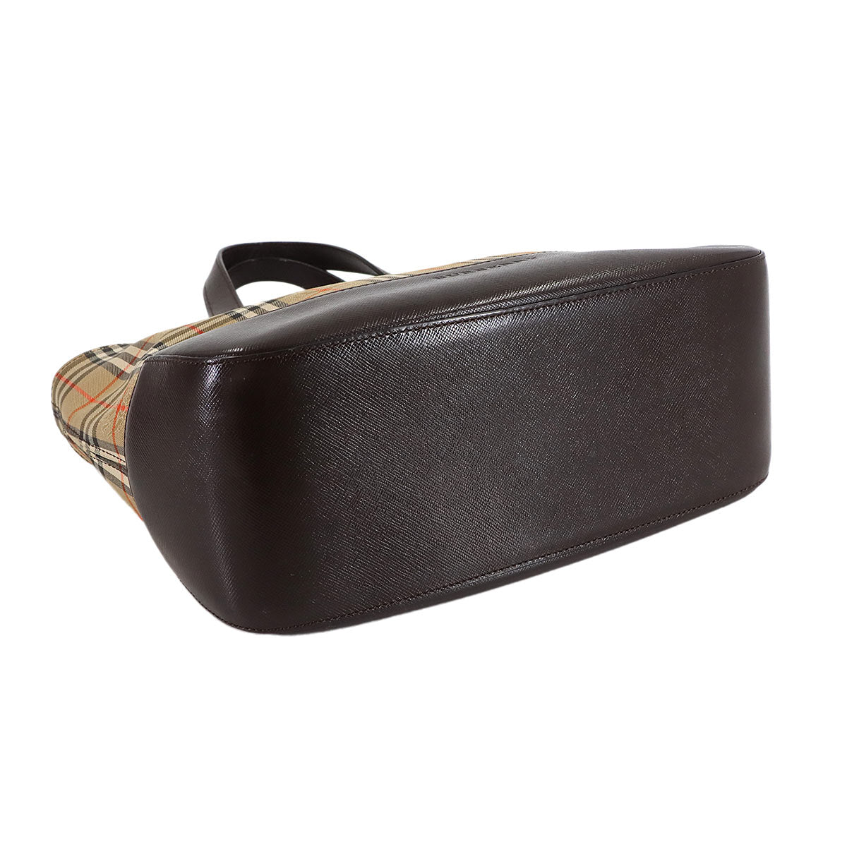 Plaid Hand Bag Canvas Leather Beige Brown Haymarket