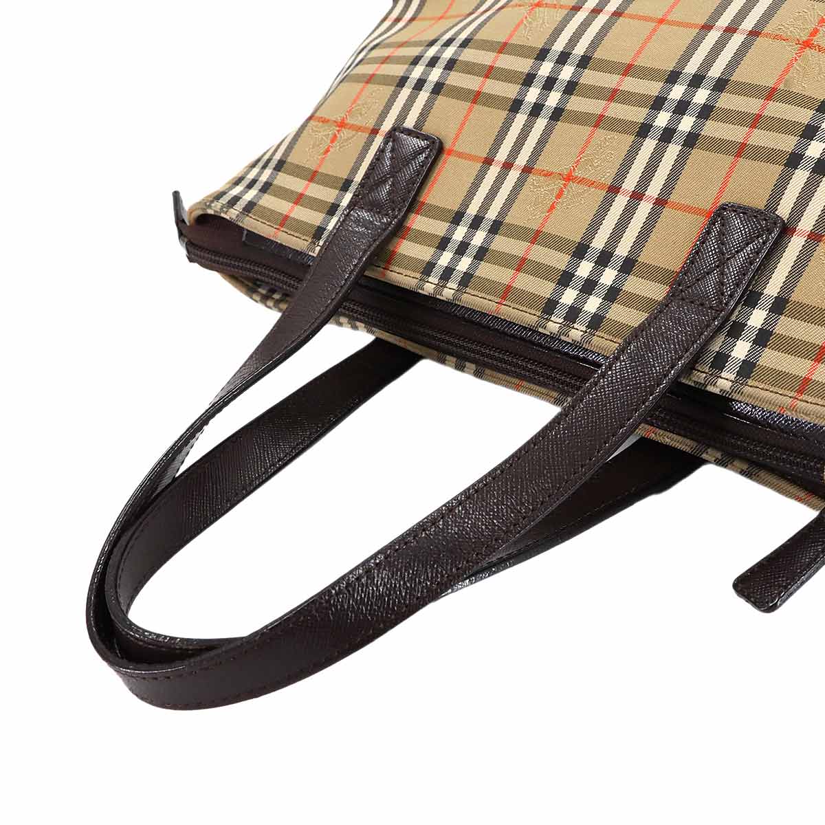 Plaid Hand Bag Canvas Leather Beige Brown Haymarket