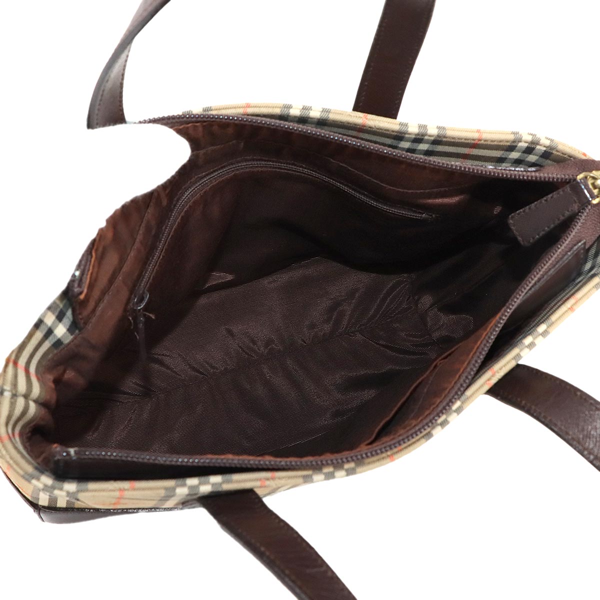 Plaid Hand Bag Canvas Leather Beige Brown Haymarket