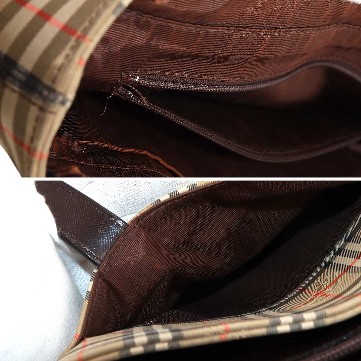 Plaid Hand Bag Canvas Leather Beige Brown Haymarket