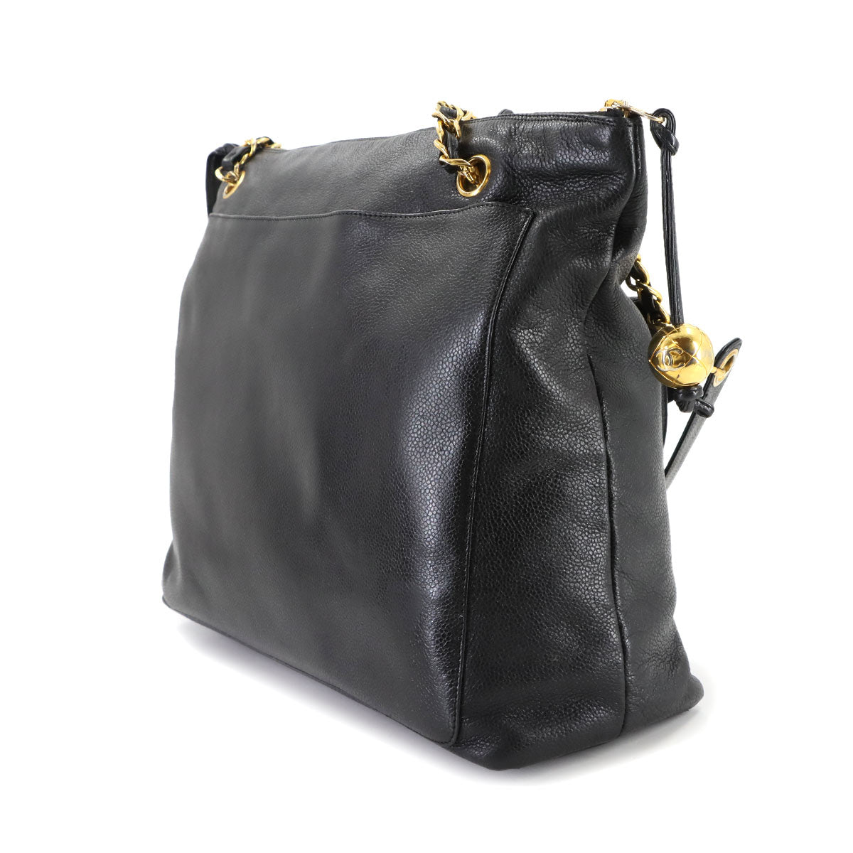 Chain Tote Bag Leather Black Vintage Purse