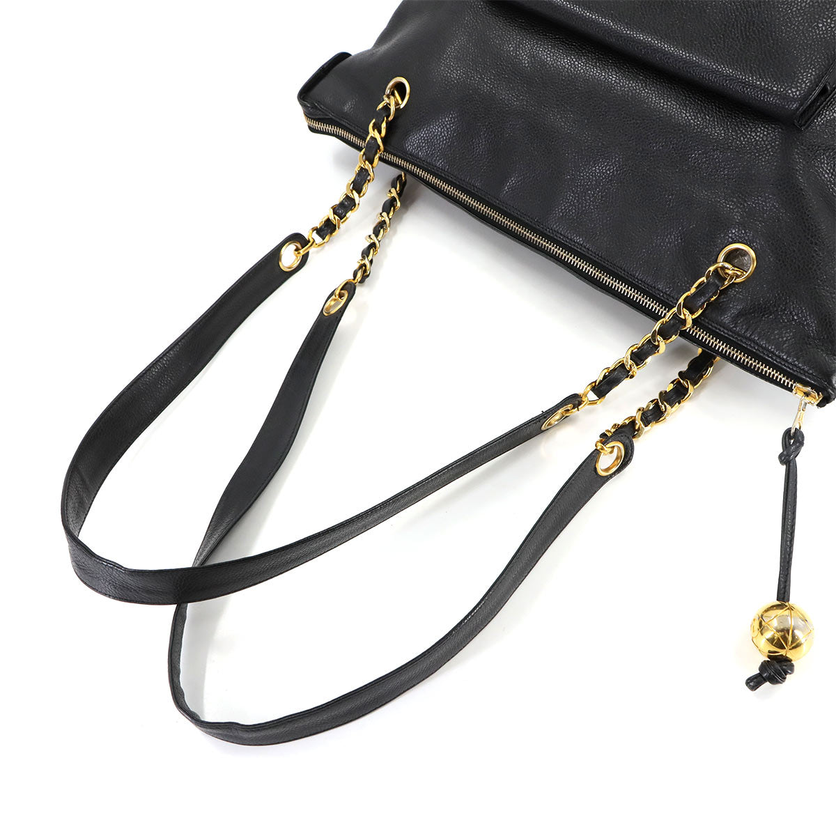 Chain Tote Bag Leather Black Vintage Purse