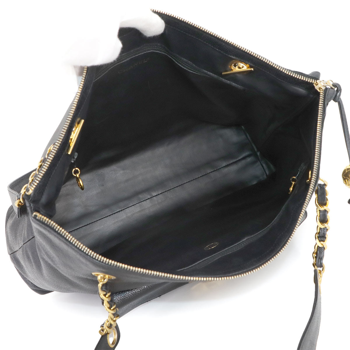 Chain Tote Bag Leather Black Vintage Purse