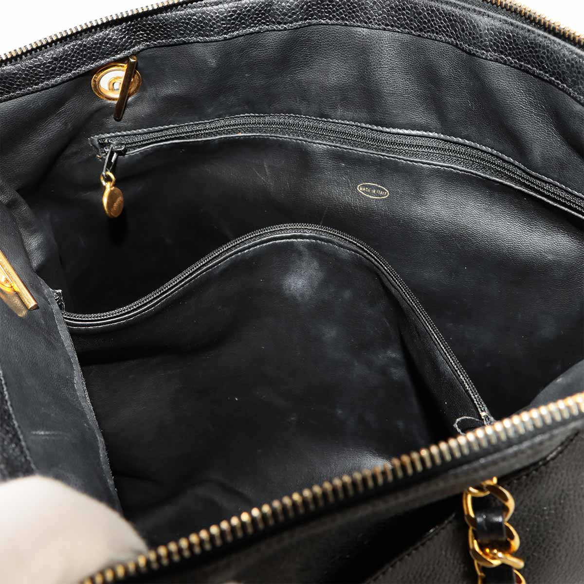 Chain Tote Bag Leather Black Vintage Purse