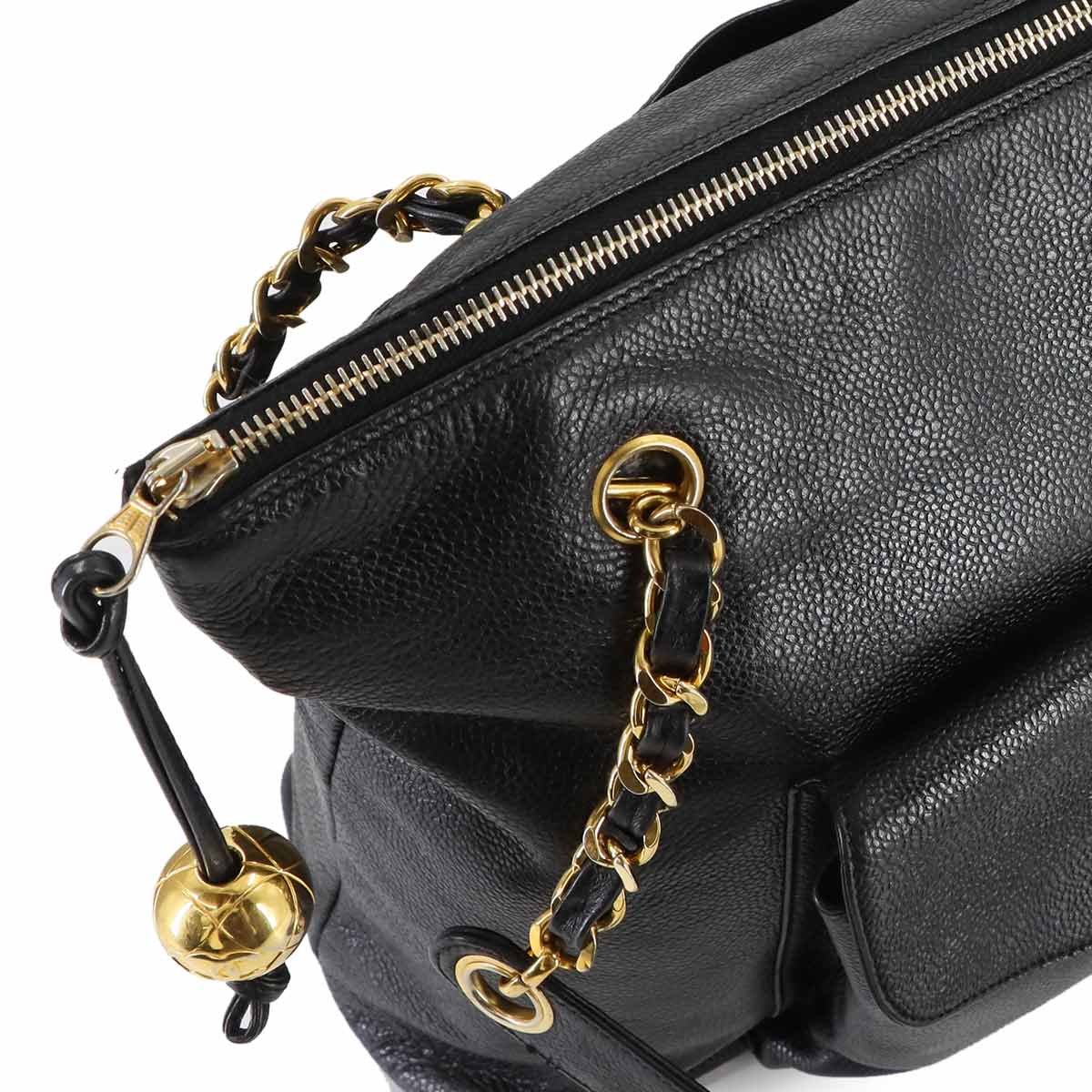 Chain Tote Bag Leather Black Vintage Purse