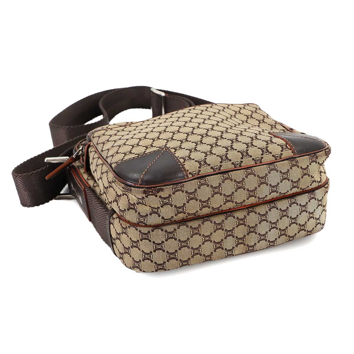 Macadam Shoulder Bag Canvas Leather Beige Brown Purse