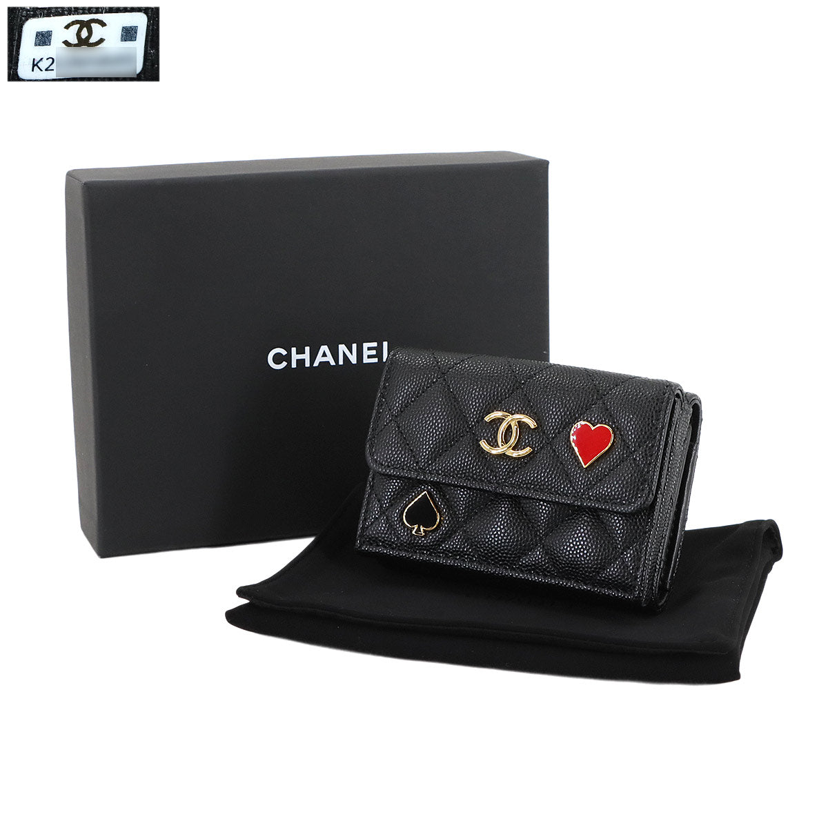 Matelasse Compact Wallet Leather Black AP3081 Heart Spade