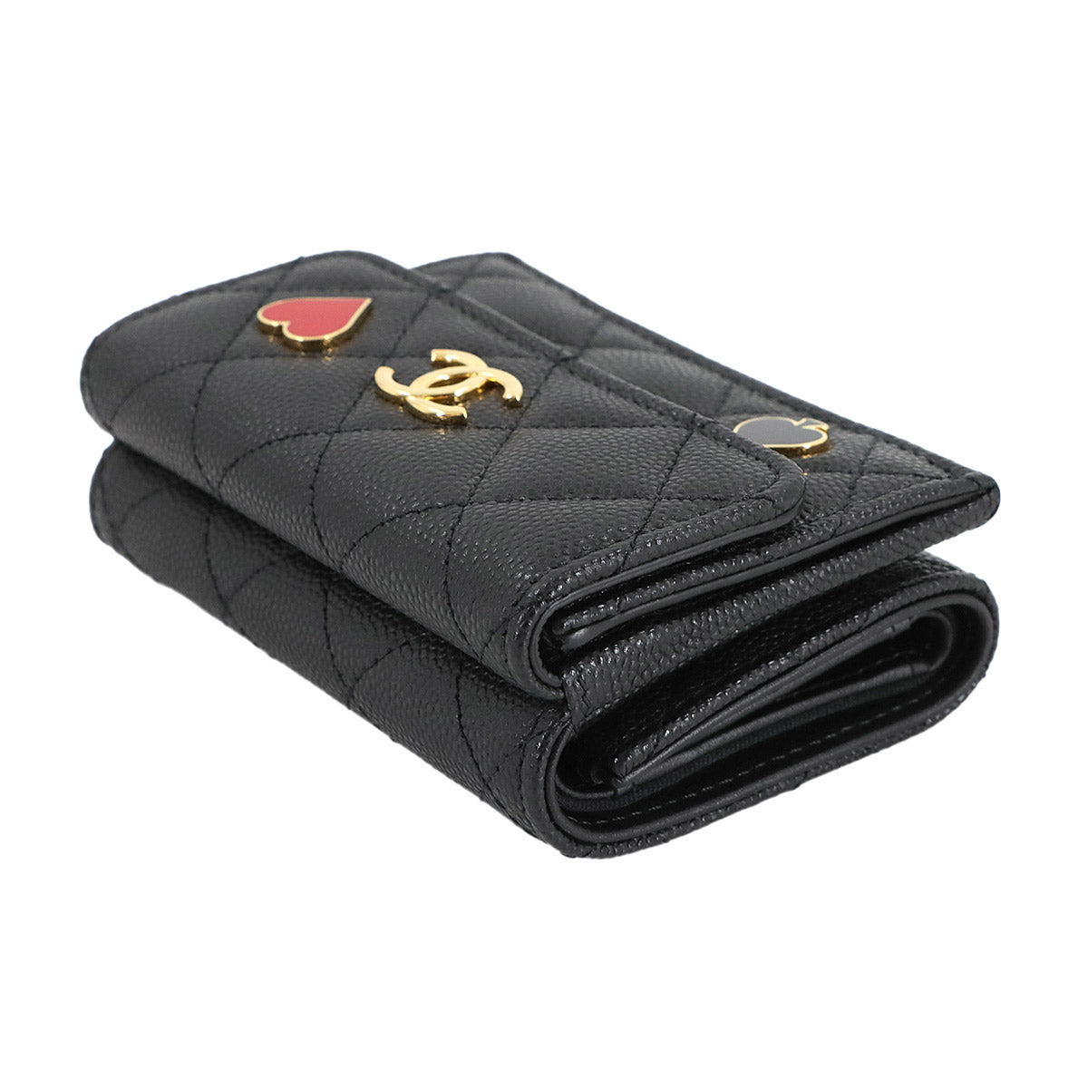 Matelasse Compact Wallet Leather Black AP3081 Heart Spade