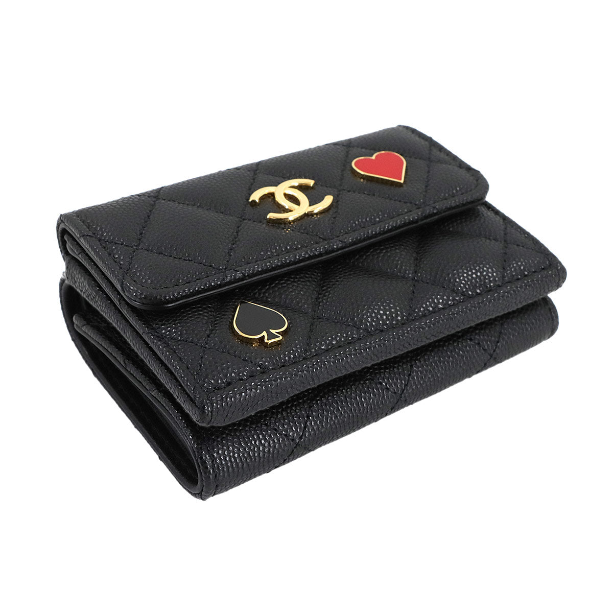 Matelasse Compact Wallet Leather Black AP3081 Heart Spade