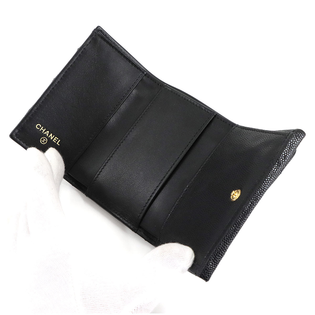 Matelasse Compact Wallet Leather Black AP3081 Heart Spade