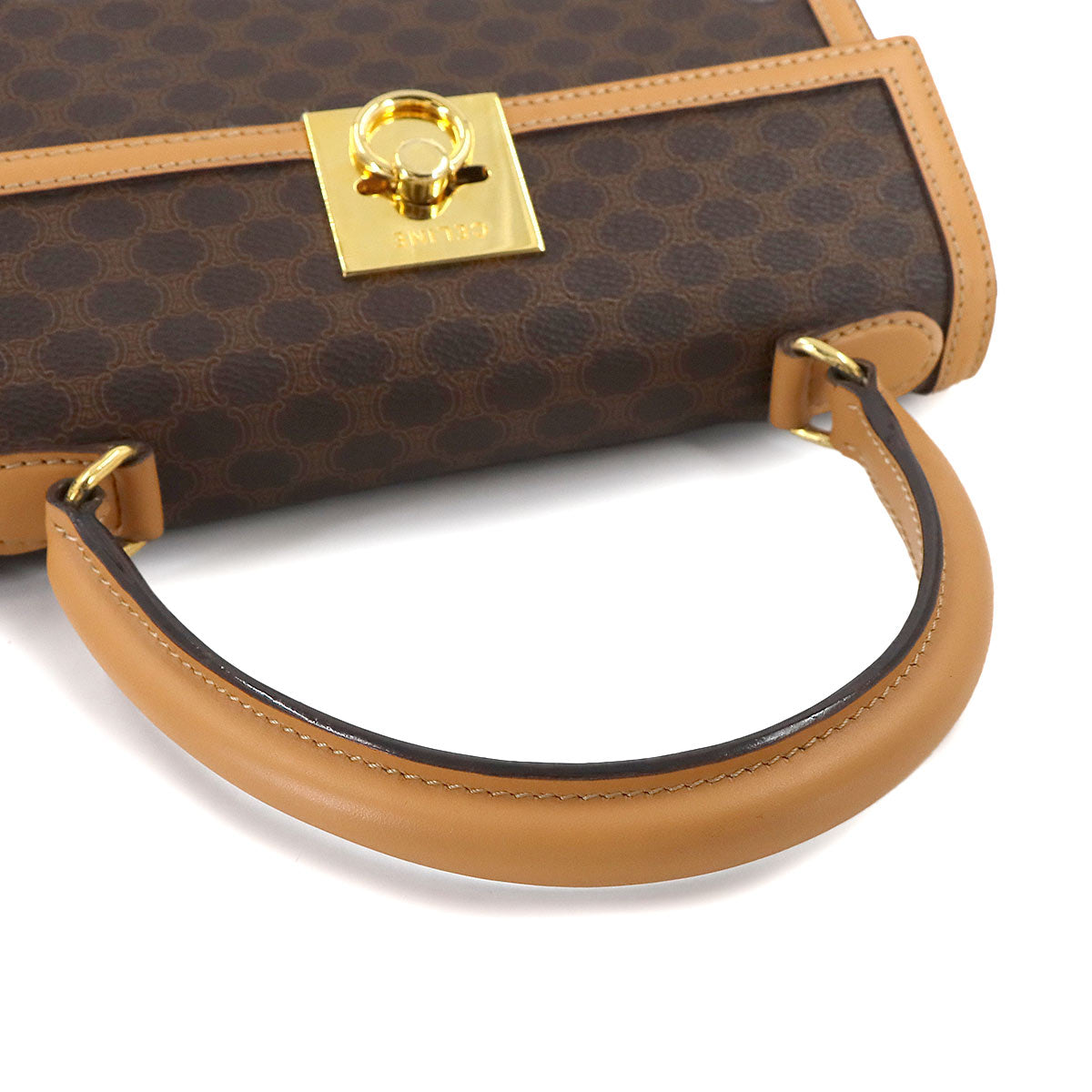 Macadam Gancini Hand Bag PVC Leather Brown Vintage Purse