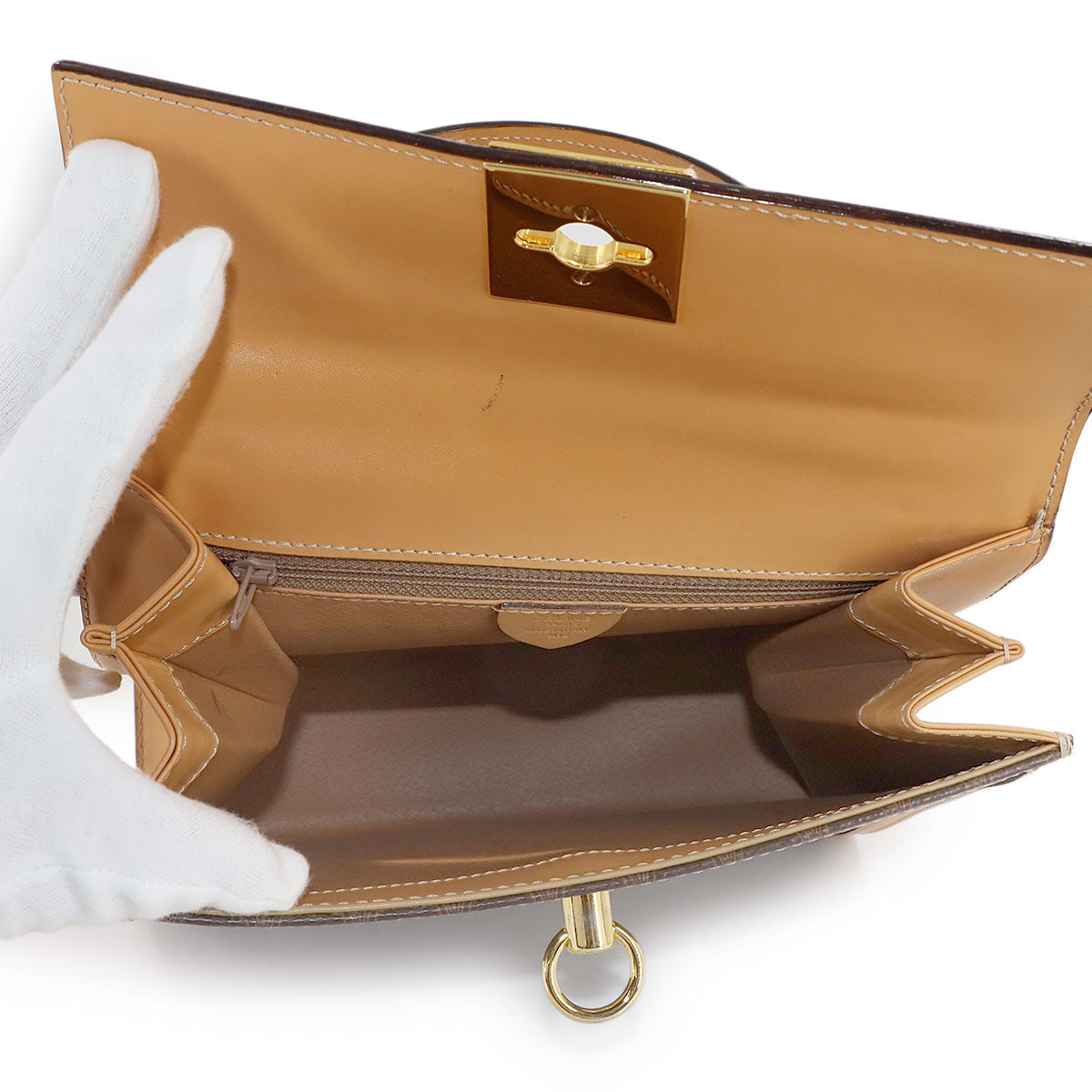 Macadam Gancini Hand Bag PVC Leather Brown Vintage Purse