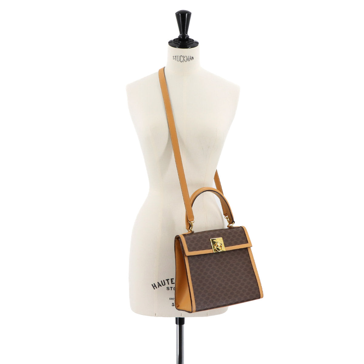 Macadam Gancini Hand Bag PVC Leather Brown Vintage Purse