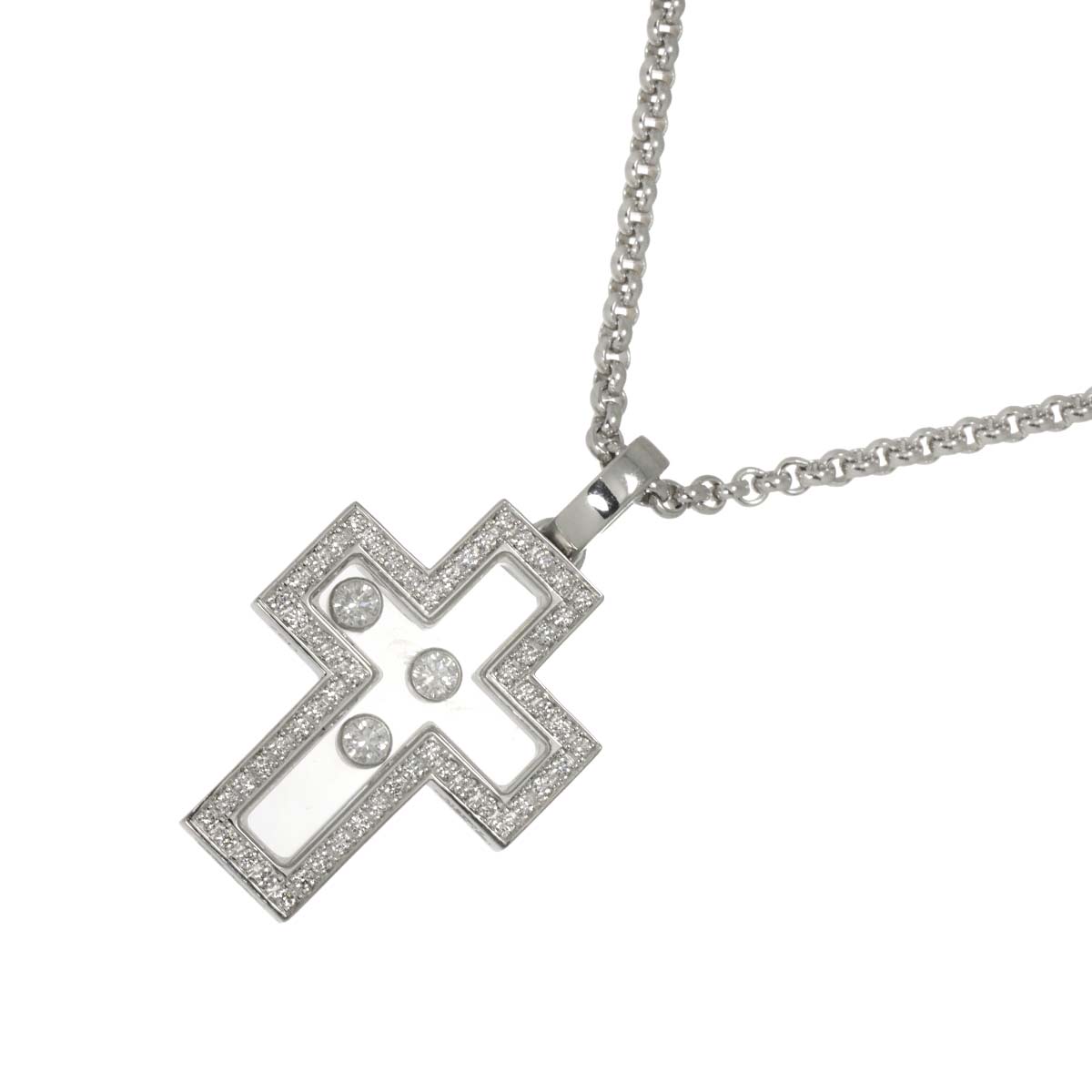 Happy Diamond Cross Necklace 18K White Gold 750
