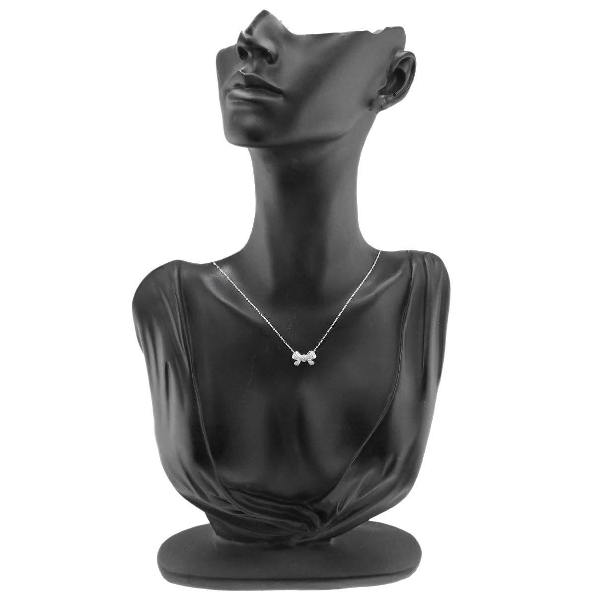 Ribbon Motif Diamond 0.22ct Necklace 18K White Gold 750
